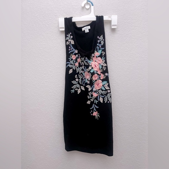 Sundance Embroidered Floral Top Black Criss Cross Back Sleeveless Boho Small - Picture 2 of 4